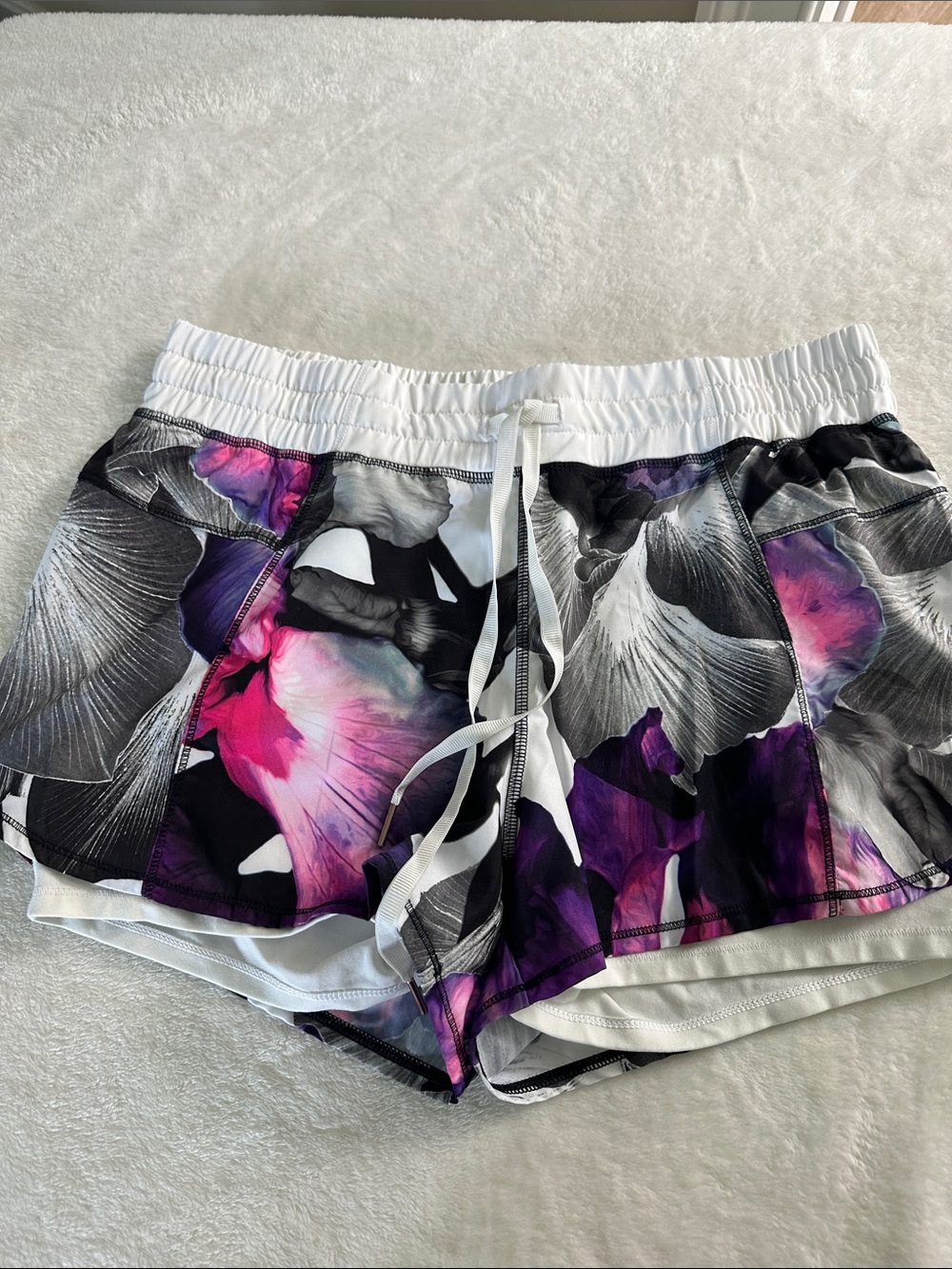 CALIA White Athletic Shorts with Pink & Purple Floral Print